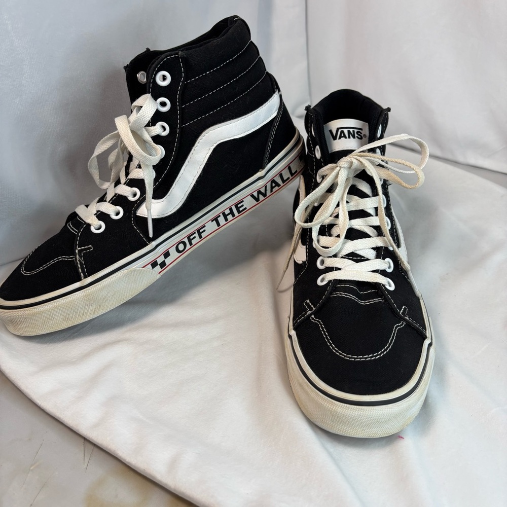 VANS "Off The Wall" Mens Hi Top Sneakers, Black/White, Size 8 - Picture 2 of 9